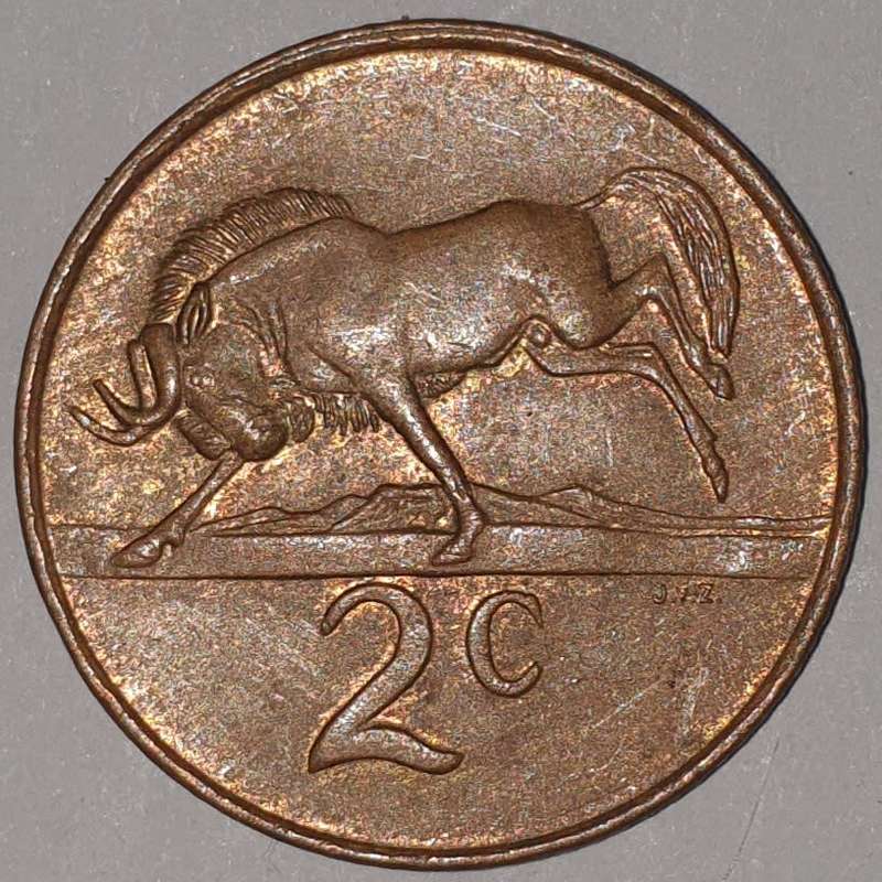 1985 - 2 CENT COIN (TWO CENT COIN) - RSA - BRONZE - KM#83 - BILINGUAL LEGEND - WILDEBEEST